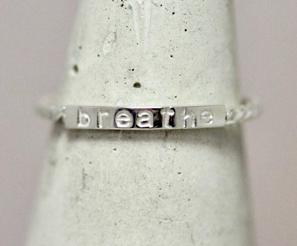 Name Ring Silver Id Twist Personalized Word Inspirational Sterling Band Stackable Eco Recycled 14K Yellow, Rose Or 18K Gold Option