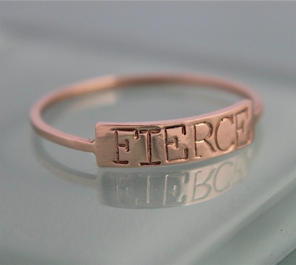 Name Ring Rose Gold Baby Personalized Word Id 14K Solid Inspirational Band Stack Mothers Recycled Fierce
