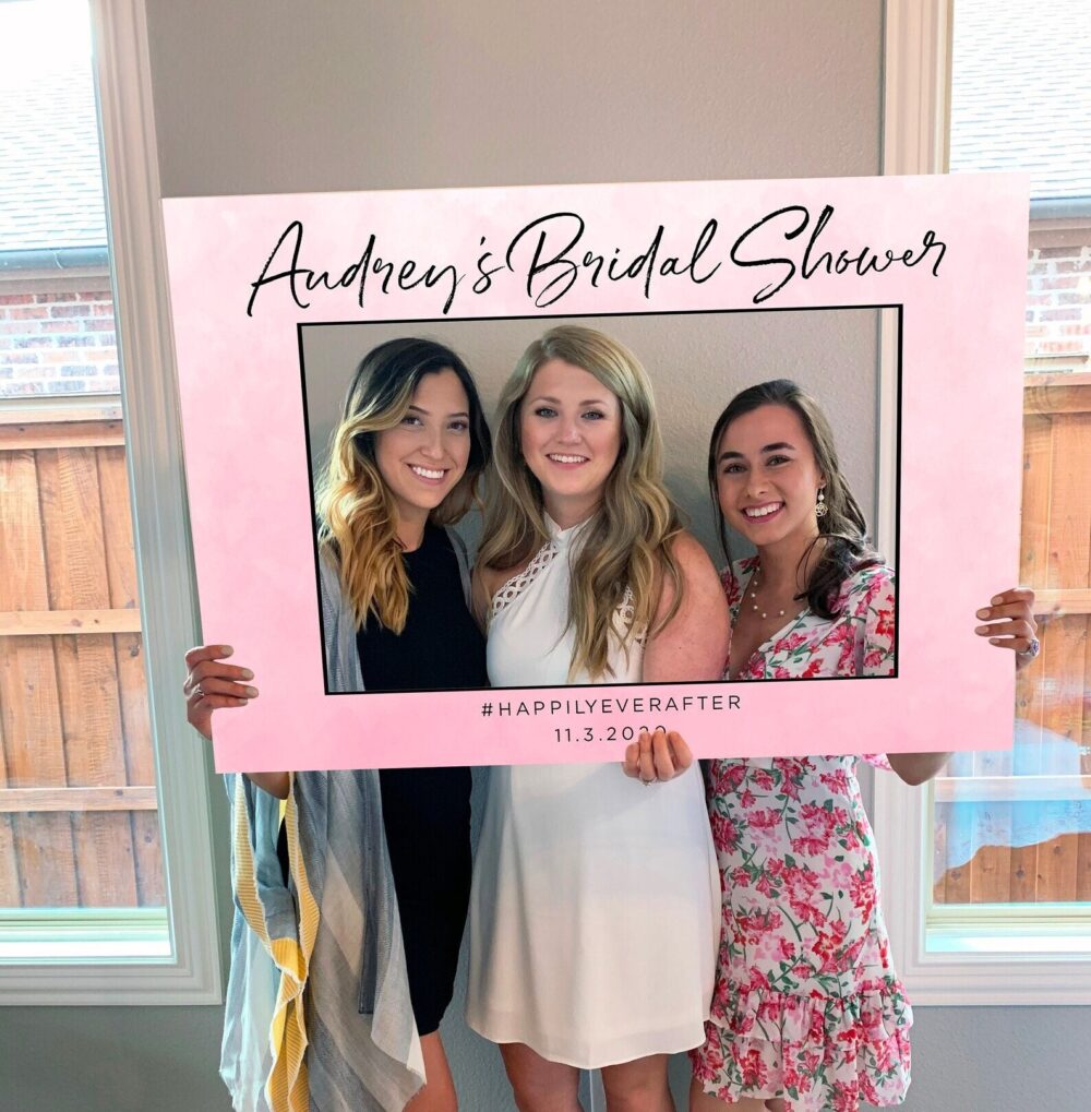 Printed Blush Pink Photo Booth Frame Bridal Shower, Wedding Selfie Prop