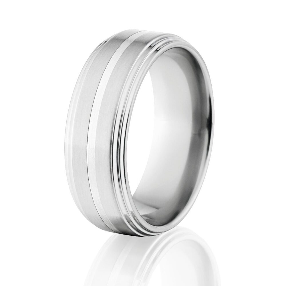 Cobalt Chrome Men's Wedding Band, 8mm Flat Top Ring With Sterling Silver, USA Made