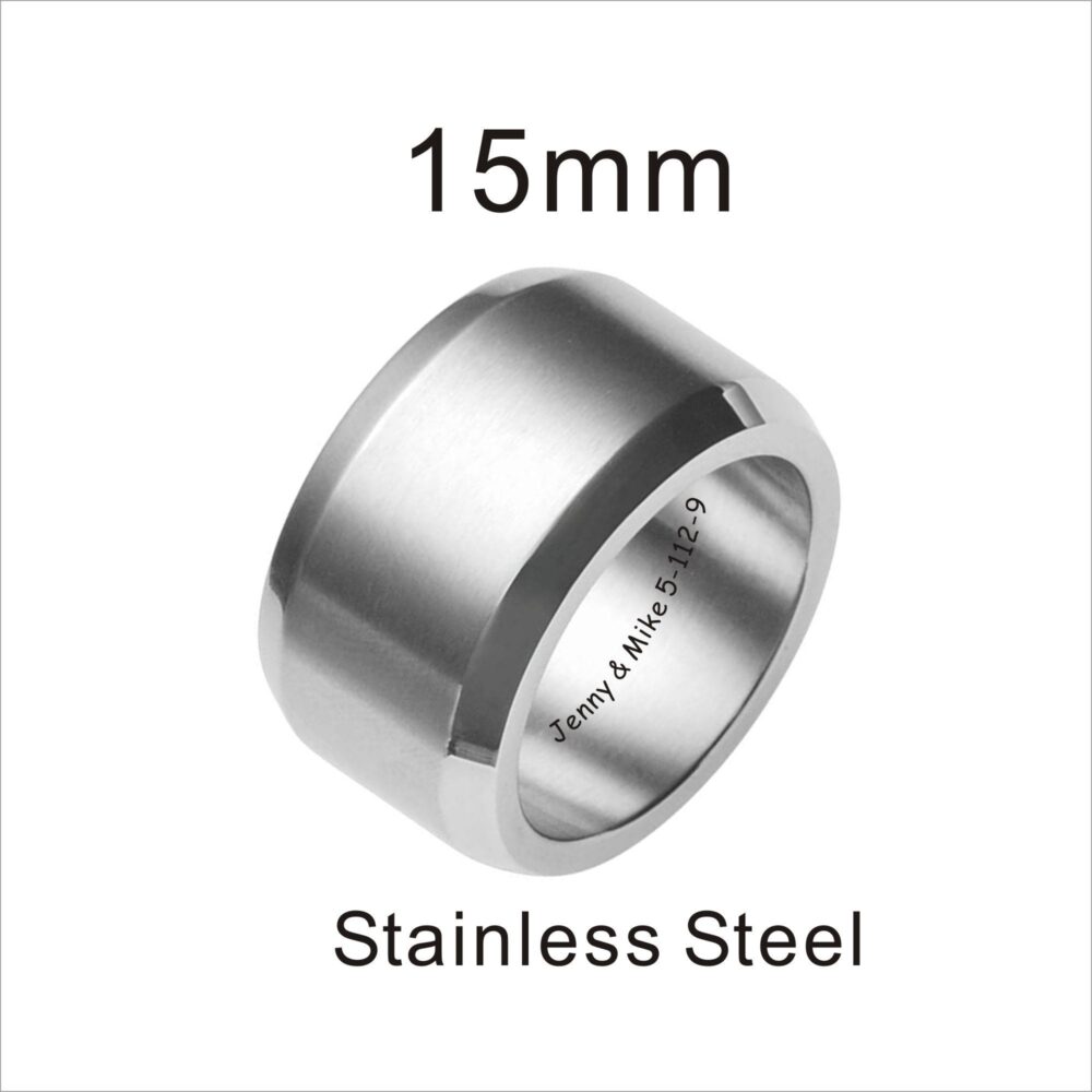 Personalized 15mm Stainless Steel Ring, Polished Promise Men's Wedding Band