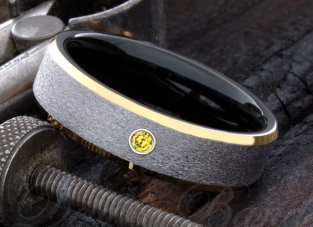 Mens Tungsten Ring - Canary Diamond Wedding Womens Birthstone Comfort Fit