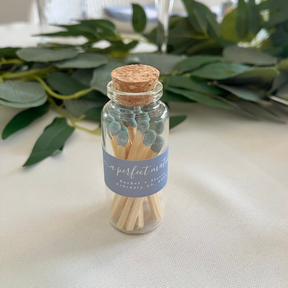 Mini Glass Jar Matches - Wedding Favors, Cork Lid, Customizable