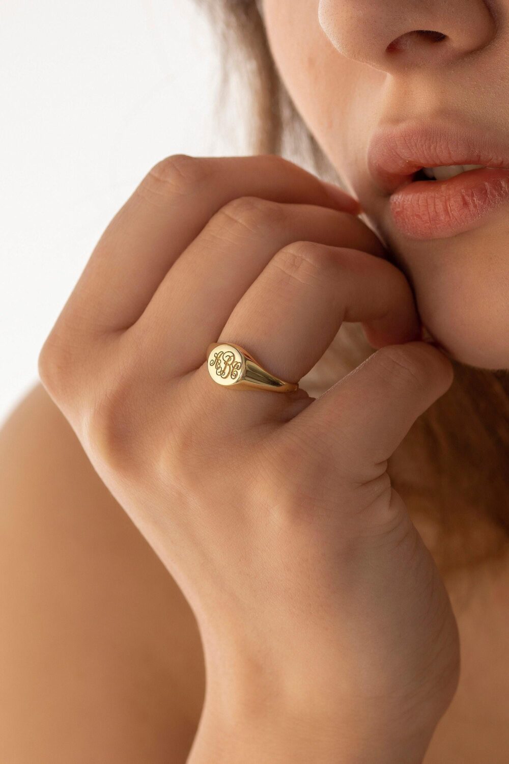 14K Gold Filled Personalized Signet Ring, Monogram Initial Ring