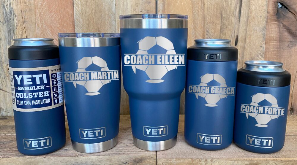 Yeti Stainless Steel Tumbler Laser Engraved 20 Or 30 Oz & Colsters - Personalized Soccer Ball Player Coach Gift, Select Color
