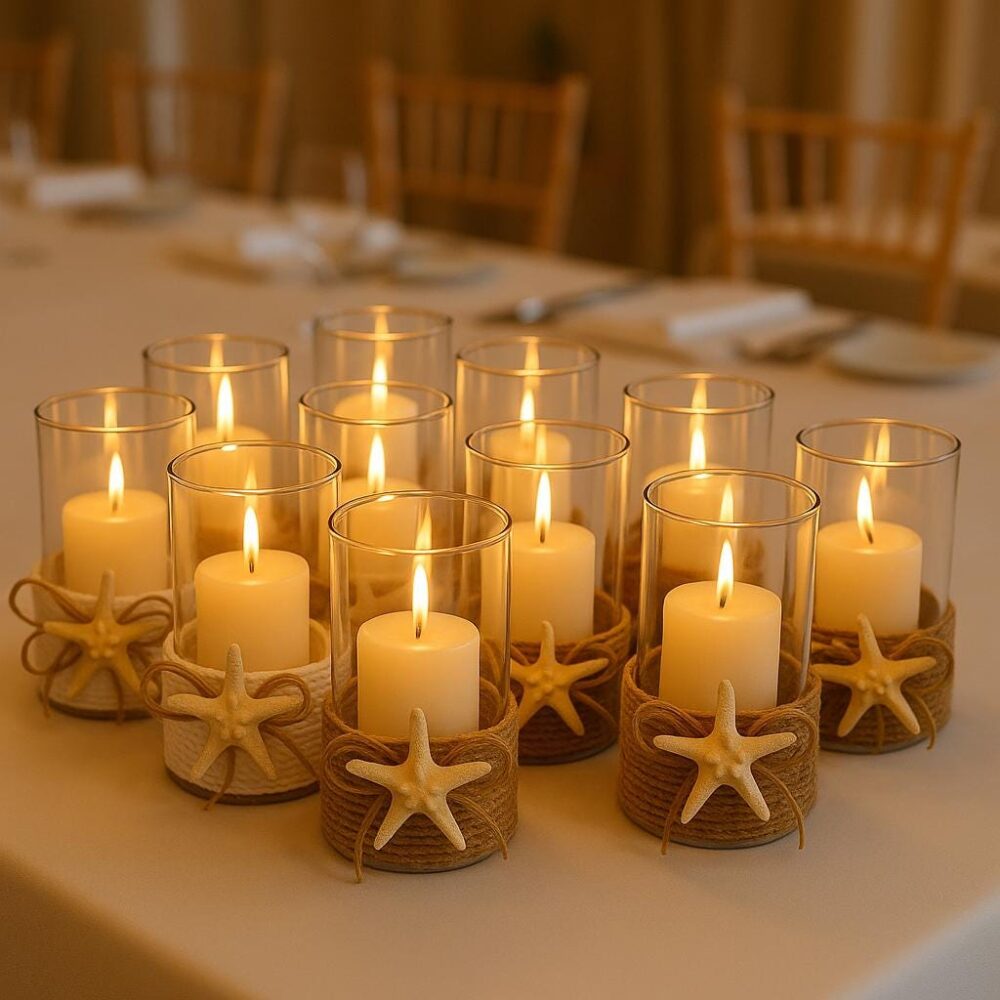 Beach Wedding Decor, Bedroom Candle Holder, Destination Floral Arrangement, Table, Starfish Coastal Nautical Decor