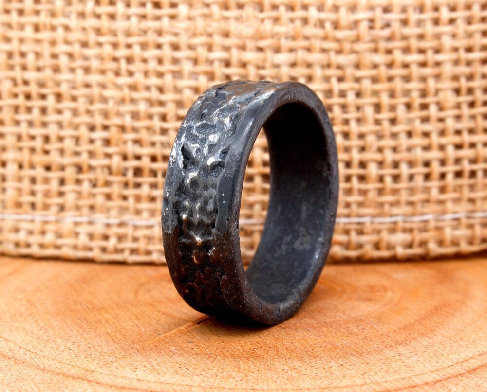 Wedding, Silver Ring, Mens Wedding Band, Women Oxidized Black Hammered Ancient Custom Band