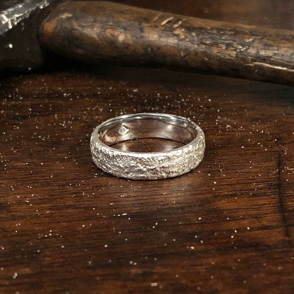 Silver Ring, Sand Cast Wedding Band, Men's/Women's Textured 5mm Band, Rock Stone Band