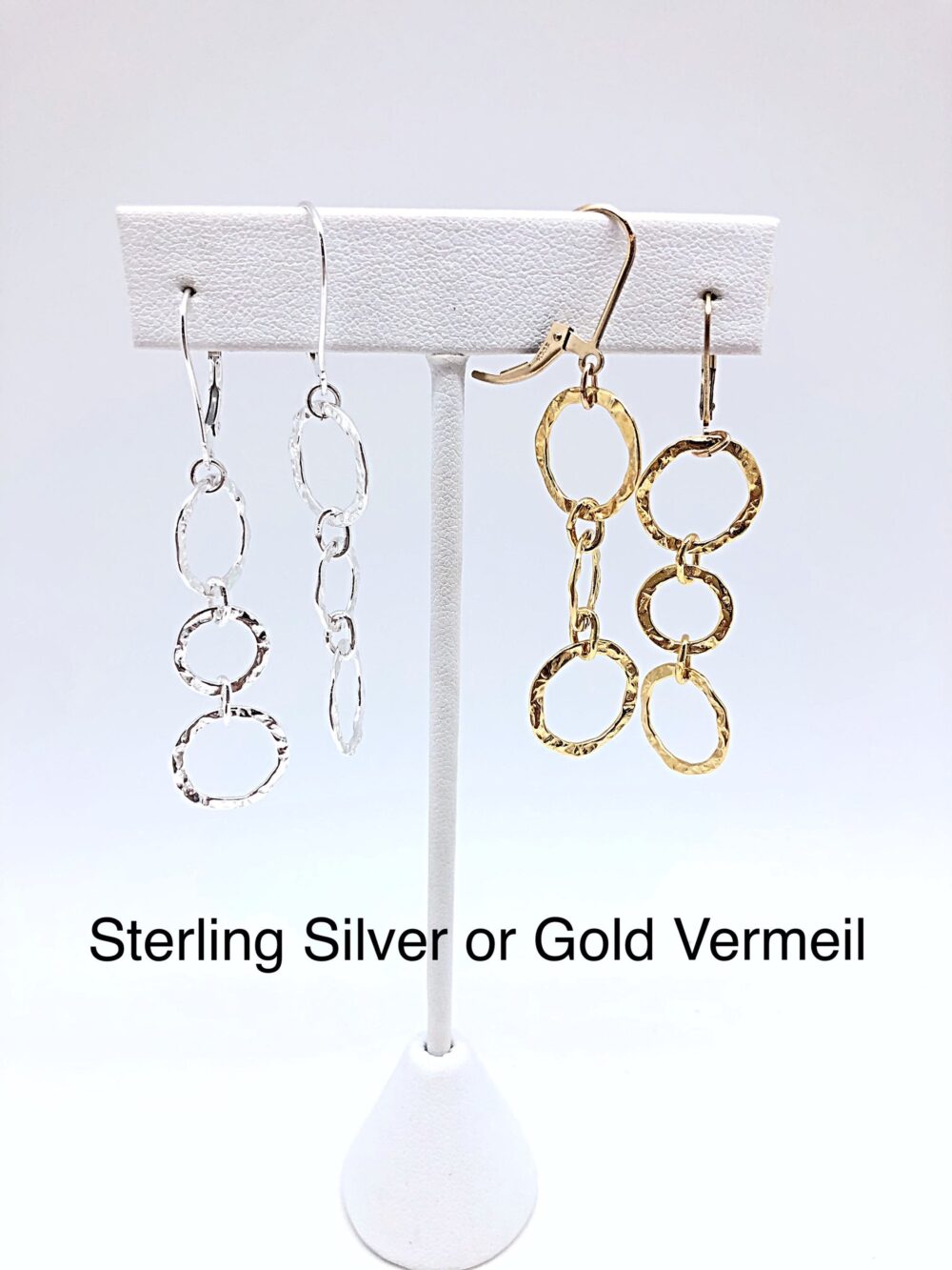 Hammered Dangling "Sister" Ring Earrings in Sterling Or Gold Vermeil, Earrings, Circle Chain Dangle