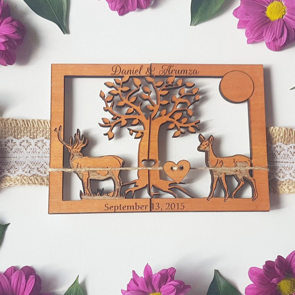 Deer Wedding Invitation, Wood Invitations, Laser Cut Invite, Save The Date Card, Cards, Anniversary Keepsake