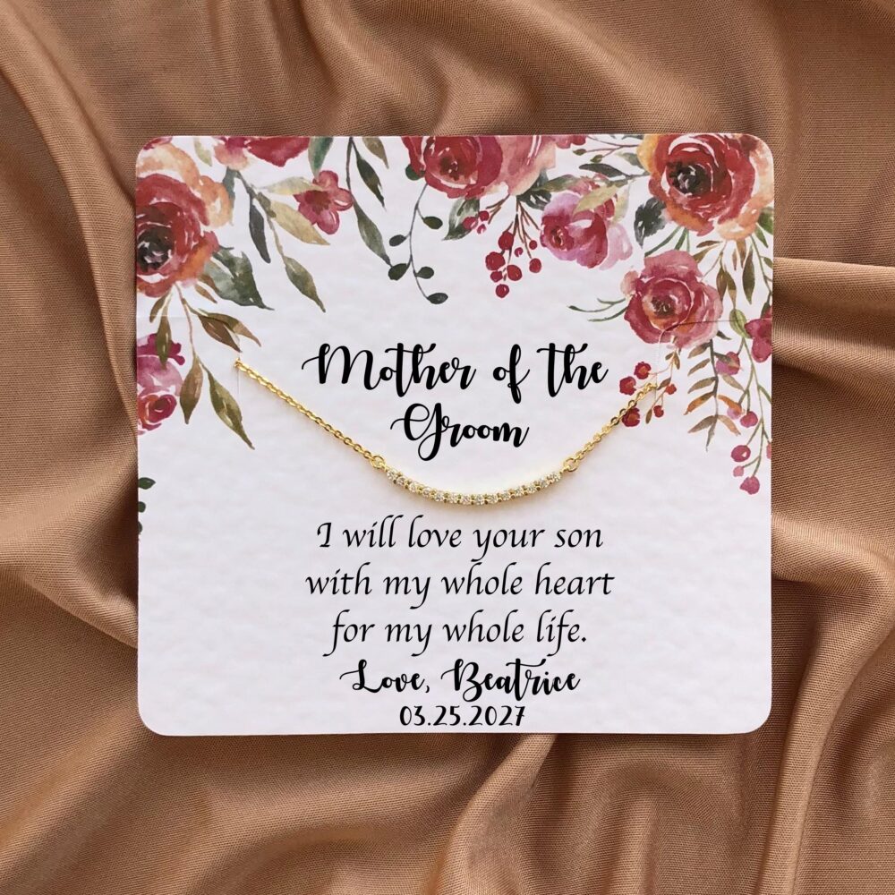 Mother-In-Law Necklace, Mother Of The Groom Gift From Bride, in Law Wedding Present With Personalized Name Card