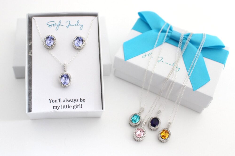 Bride Wedding Gift For Daughter, Lavender Swarovski Earrings, Small Earring & Necklace Set, Jewelry To From Mother Of The