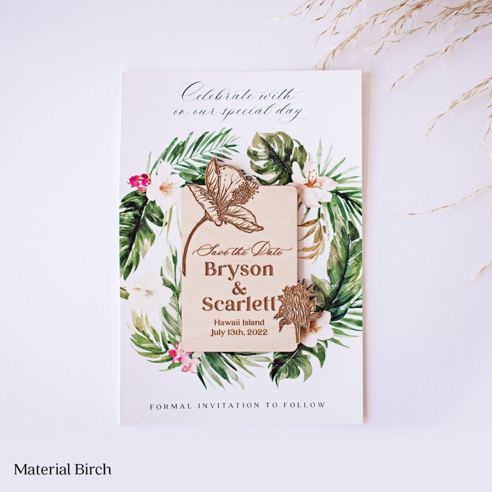 Hawaiian Flower Save The Date Magnet, Beach Wedding Favor