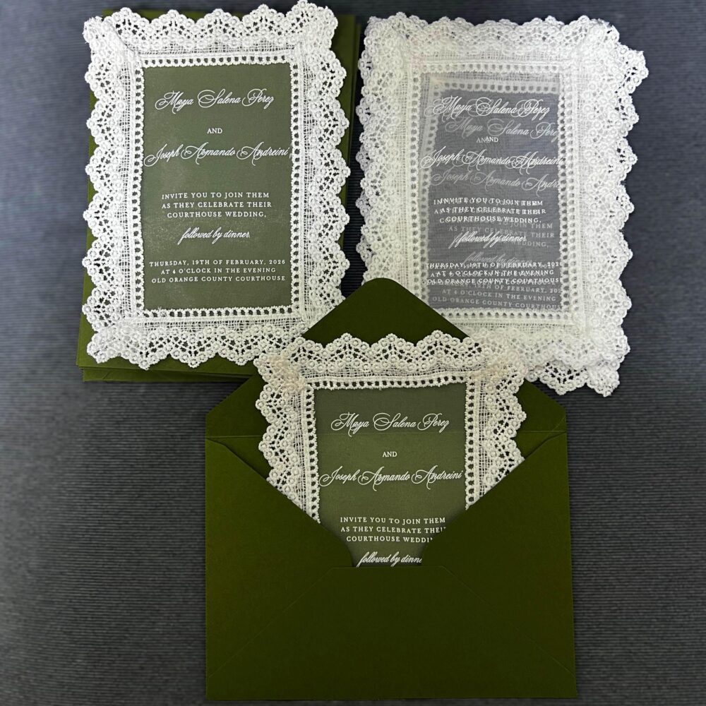 Personalized Sheer Lace Wedding Invitations Classic Old Hollywood Fabric Stationary Item