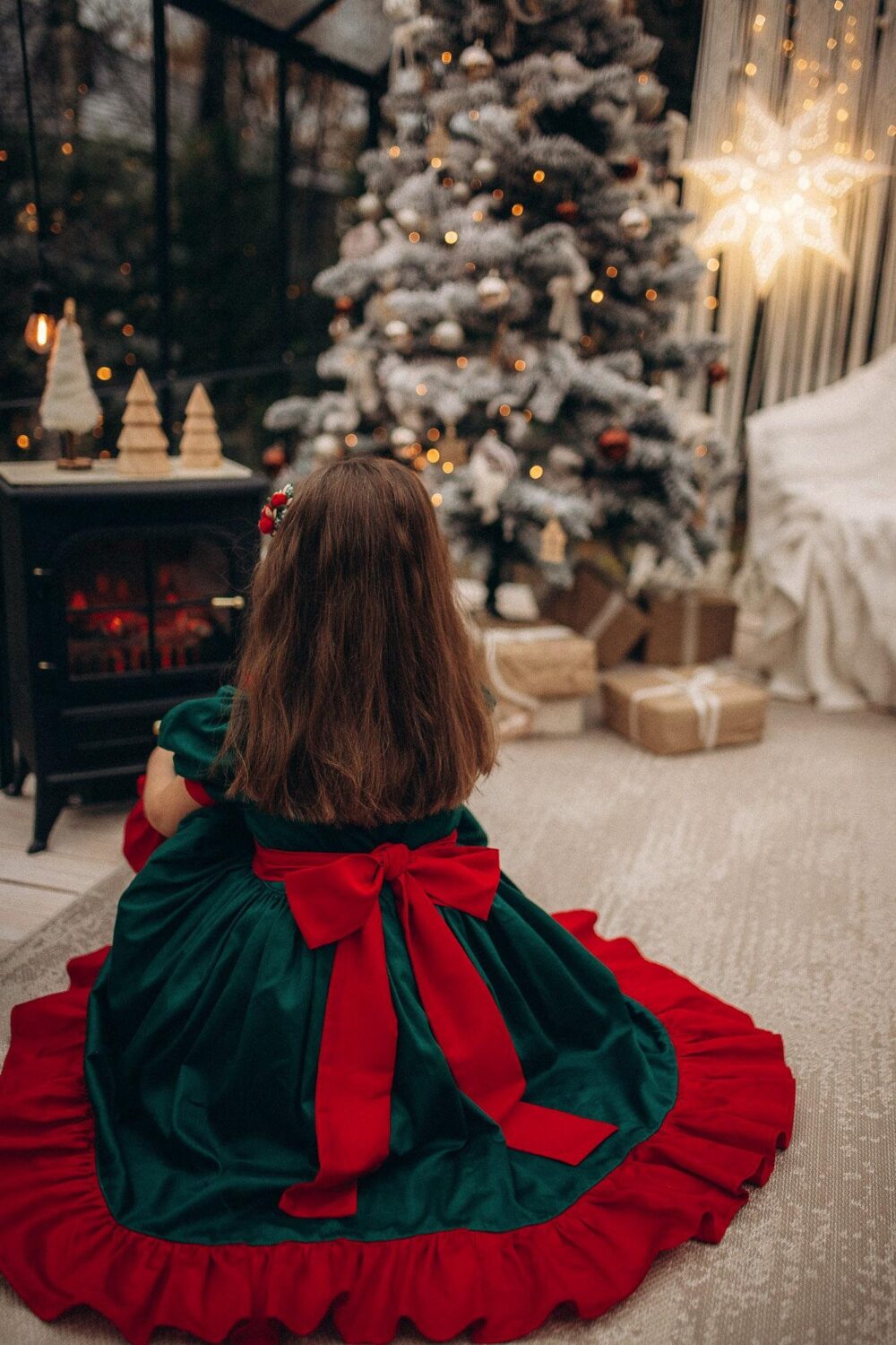 Girls Christmas Candy Cane Dress, Red & Green Holiday Cotton