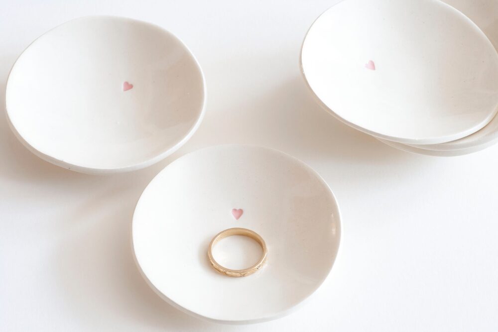 Ceramic Soft Pink Heart Ring Dish Kiln Fired & Simple | Small 3" Dish