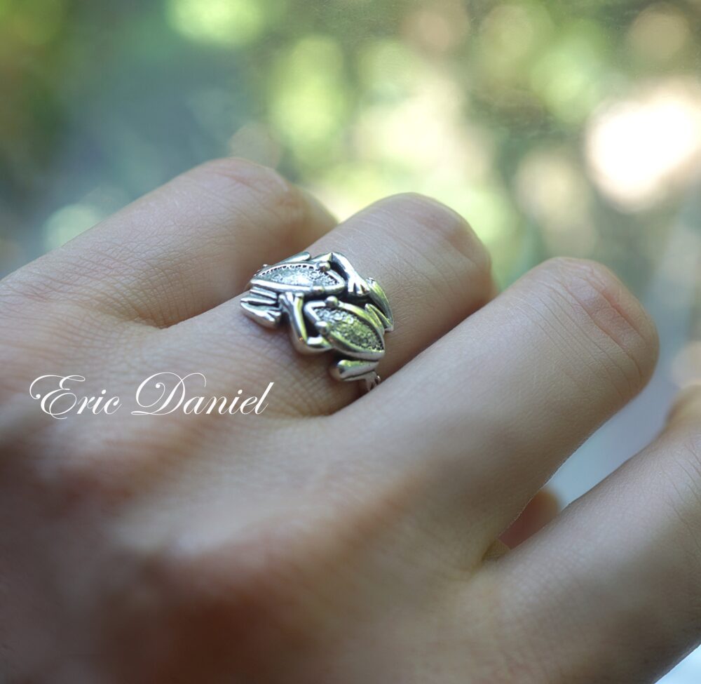 10K, 14K, 18K Solid Gold Frogs in Love Ring, Transformation, Fertility, & Rebirth, Together Forever Ring in White, Yellow Or Rose Gold