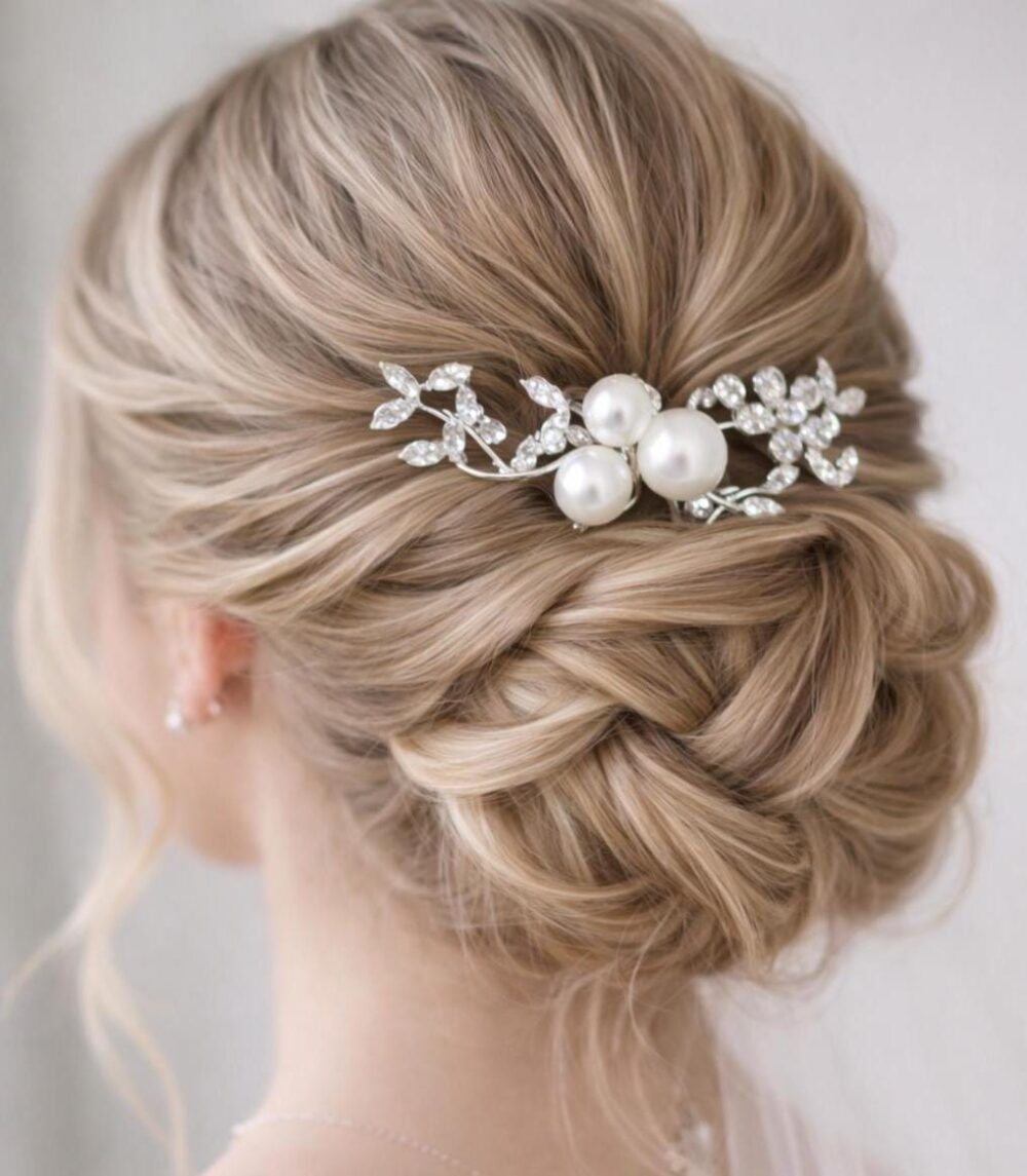 Large Pearl Crystal Wedding Hair Comb Bridal Accessories