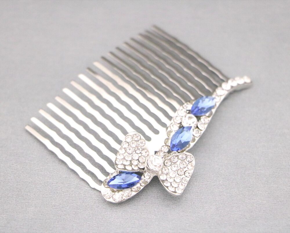 Navy Blue Crystal Bridal Hair Comb Hair Clip Sapphire Rhinestone Wedidng Silver Wedding Accessories Side Comb