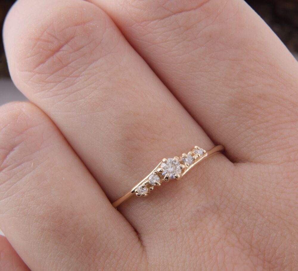 14K Solid Yellow Gold Diamond Promise Ring For Her, Dainty & Simple Womens Ring, Unique Diamond Engagement