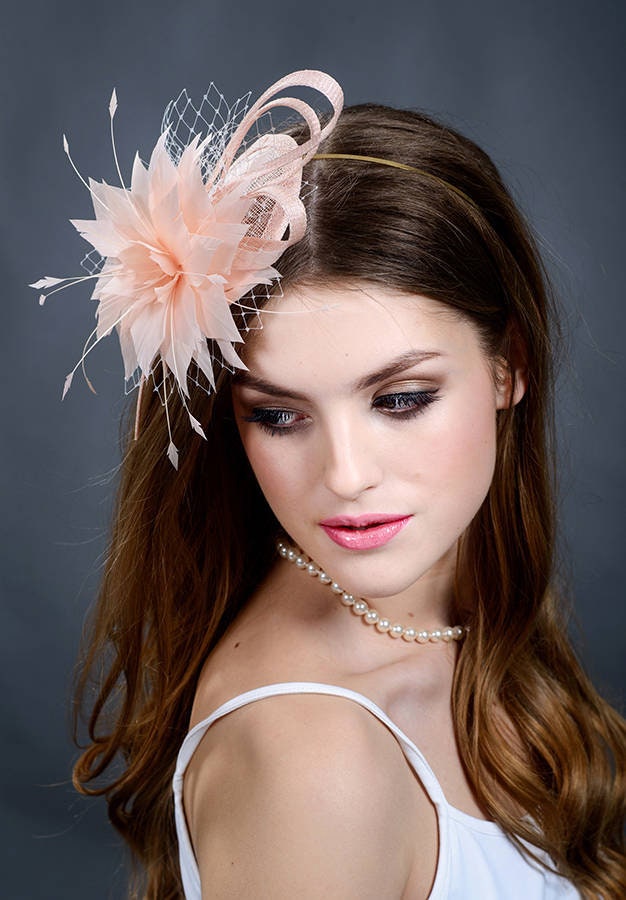 Pink Wedding Fascinator Hat.blush Pink Feather Hat