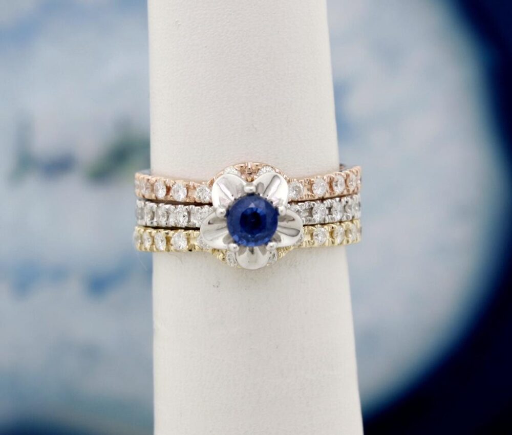 14K Tri Color Gold Tulip Engagement Ring, Bridal Or Tridal Set, Wedding Band Diamond Semi Mount Set Your Diamond, Gemstone, Moissanite Usa