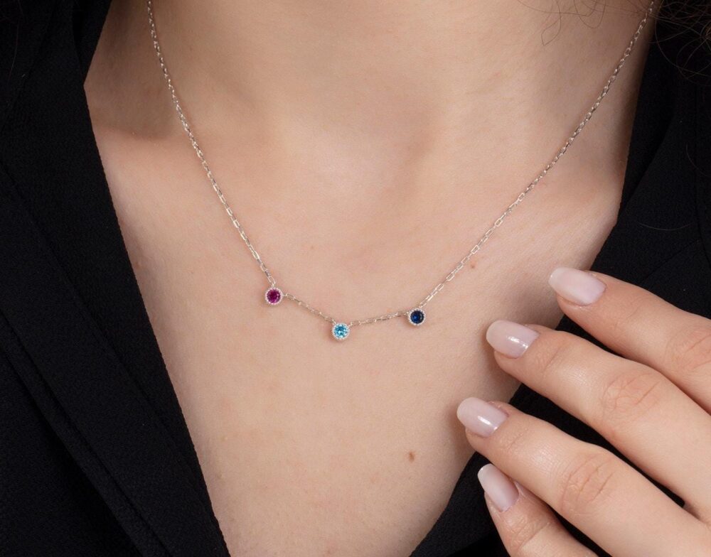 14K Gold Family Birthstone Necklace, Personalized Mothers Gift