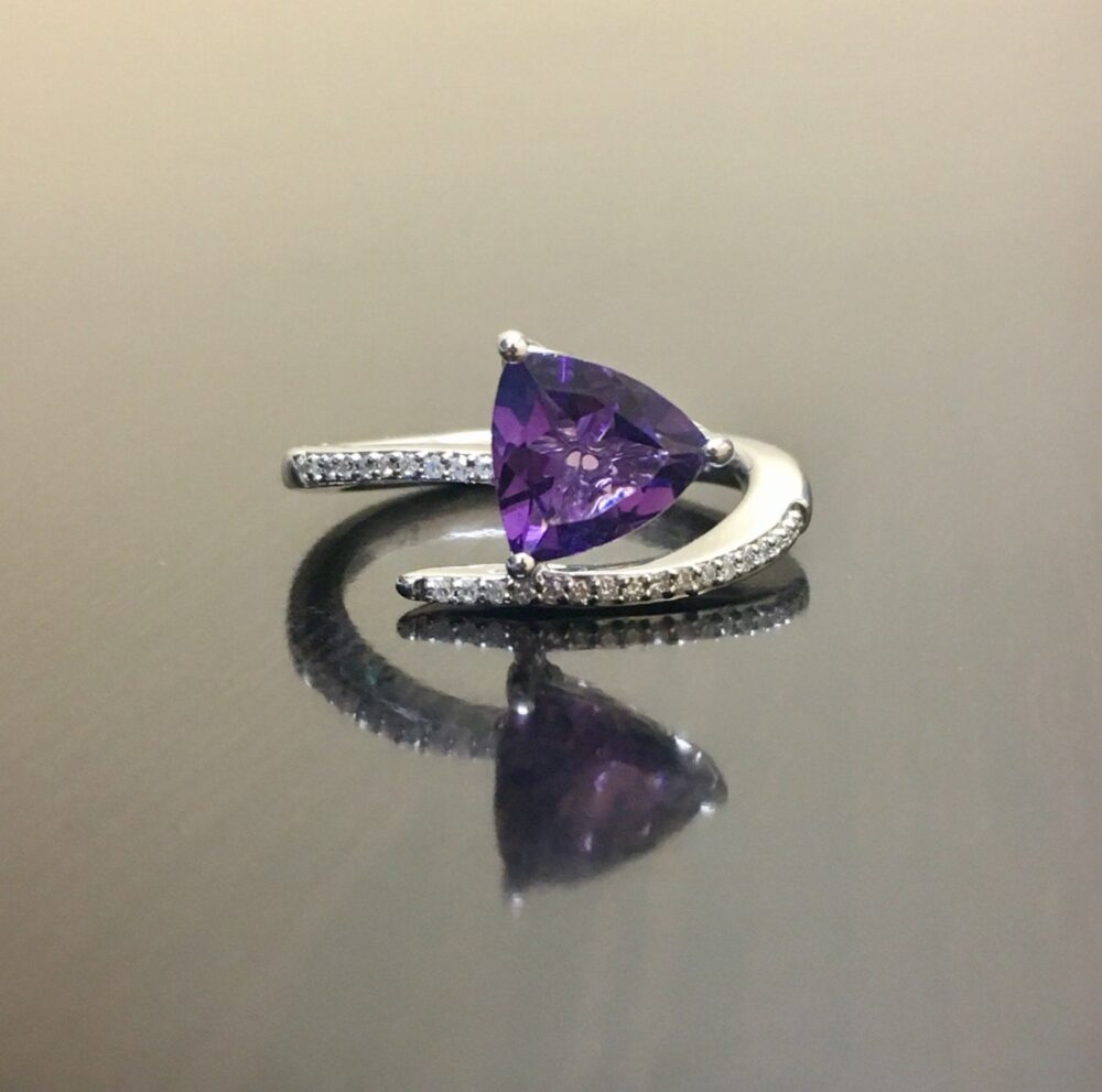 Diamond Amethyst Engagement Ring - Trillion Wedding