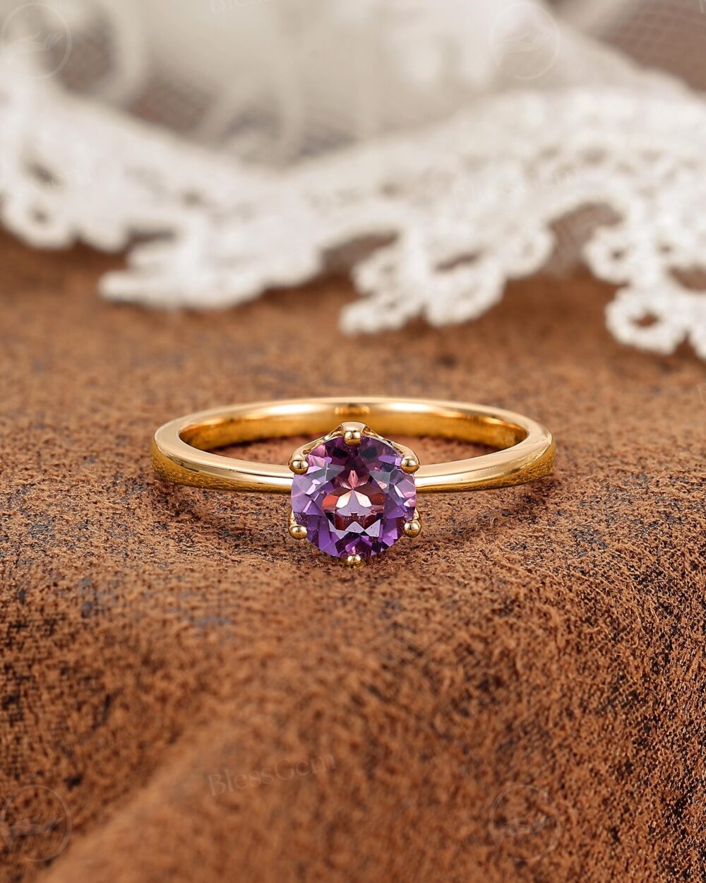 Amethyst Engagement Ring By Blessgem Yellow Gold Solitaire Design Gift For Her