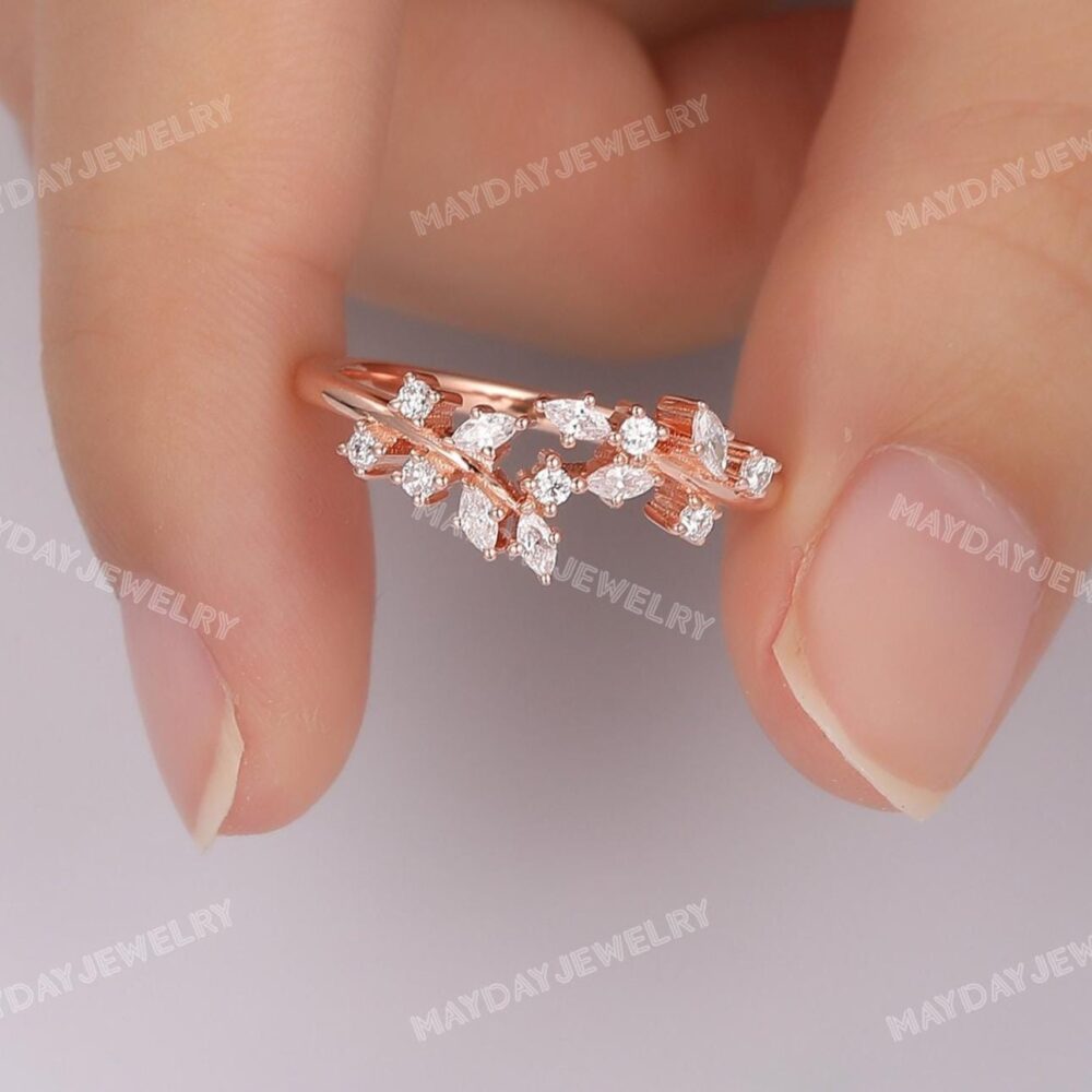 Leaf Shape Customizable Ring, Enhancer Stacking Ring Band, Lab Diamond Moissanite Guard Cluster Matching Promise For Her