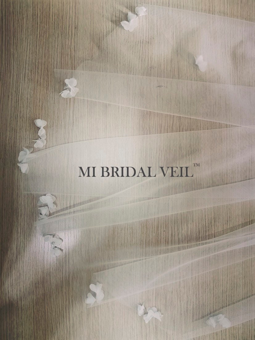 Wedding Veil With Flowers, Petal Veil, Boho Fingertip Subtle Flower W Rhinestone
