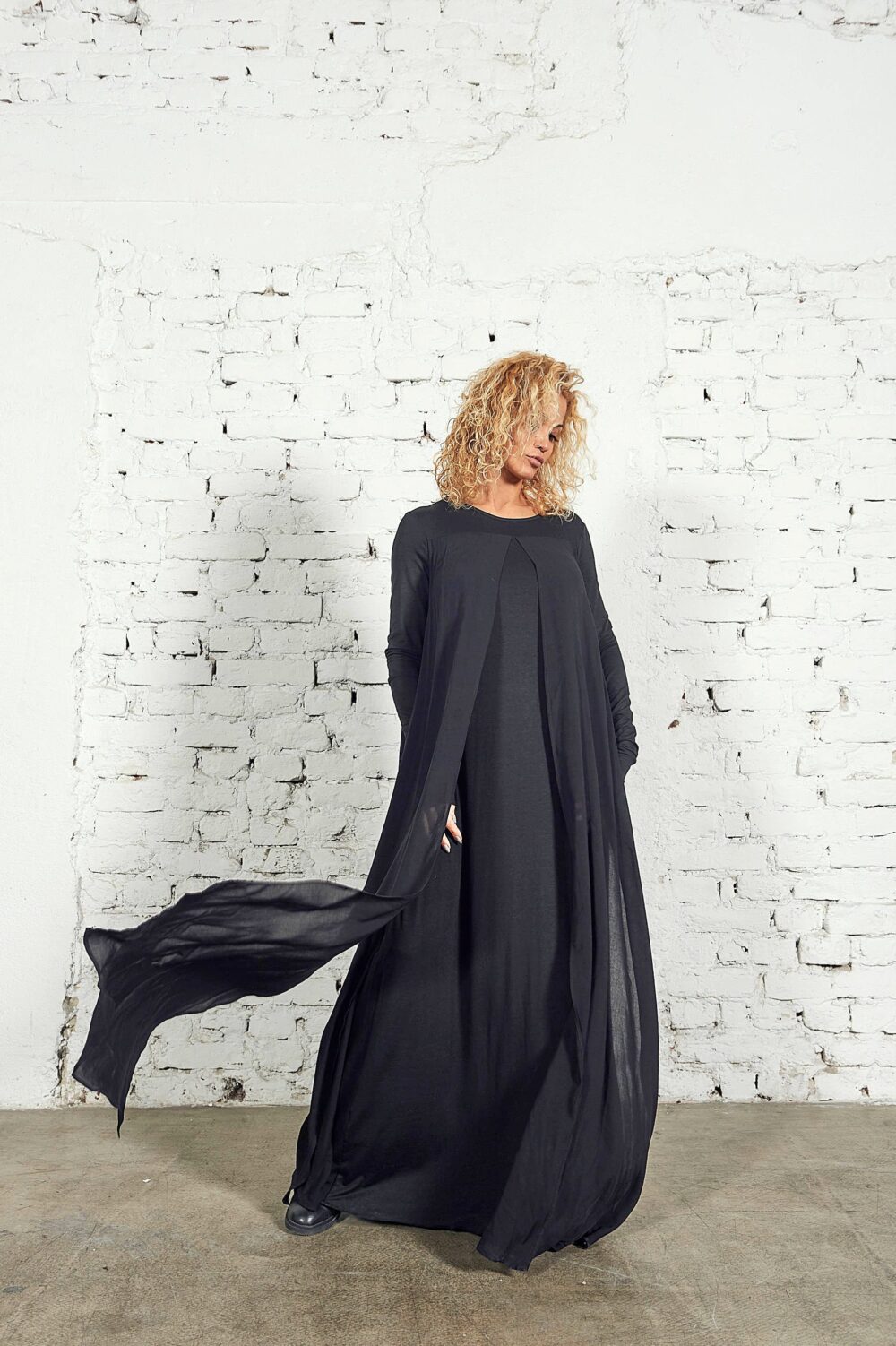 Flowy Black Maxi Dress, Gothic Wedding, Plus Size Clothing