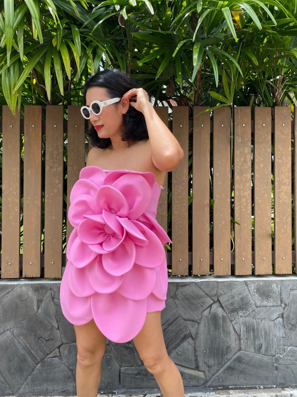 Pink 3D Floral Short Dress, Floral Wedding Dress, Plus Size Dress, 3D Dress, Wedding Guest Dress Summer