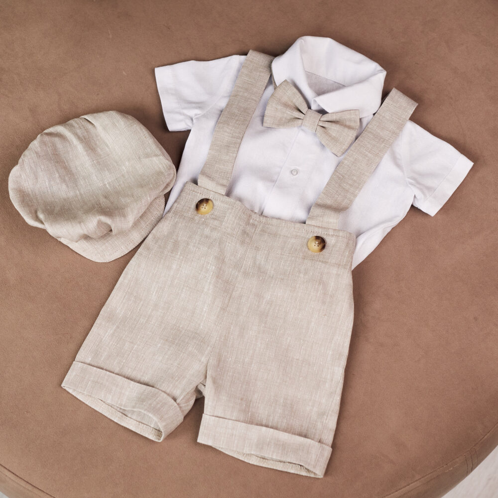 Toddler Wedding Outfit, Boy Christening White Ring Bearer Baby Boy Blessing Boys Linen Set, Kids Set