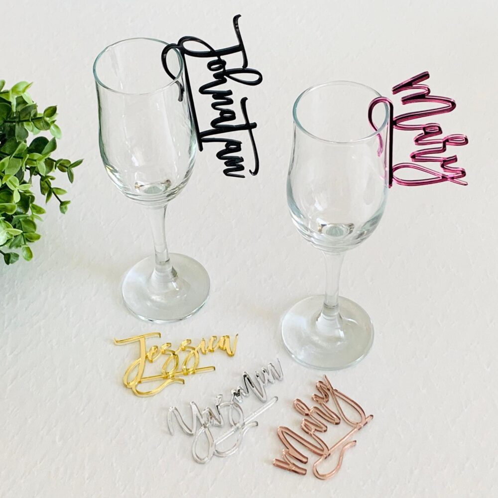 Personalized Wedding Wine Glass Charms - Custom Name Tags Cocktail Drink Markers Place Setting