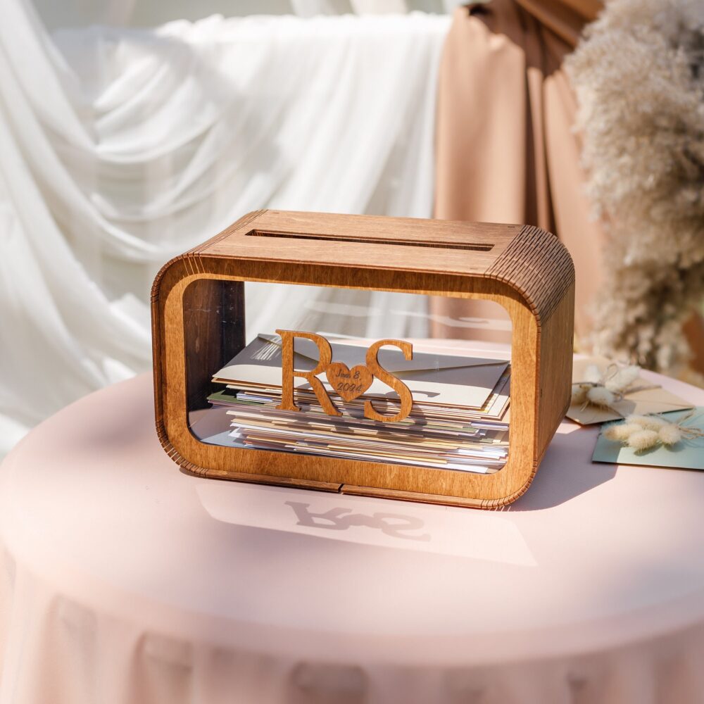 Personalized Wooden Wedding Card Box Decor Holder Rustic Envelope For 5Th Anniversary