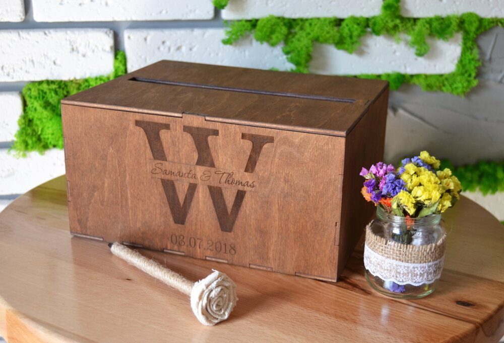 Personalized Wedding Card Box With Slot Wood Holder Money Rustic Cards Envelope