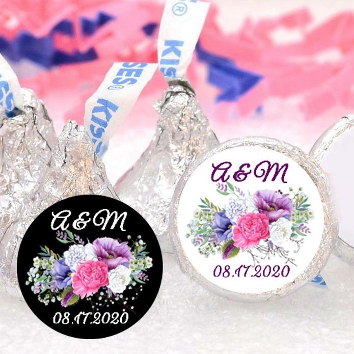 Personalized Wedding Hershey Kiss Stickers Rustic Floral Candy Buffet Labels