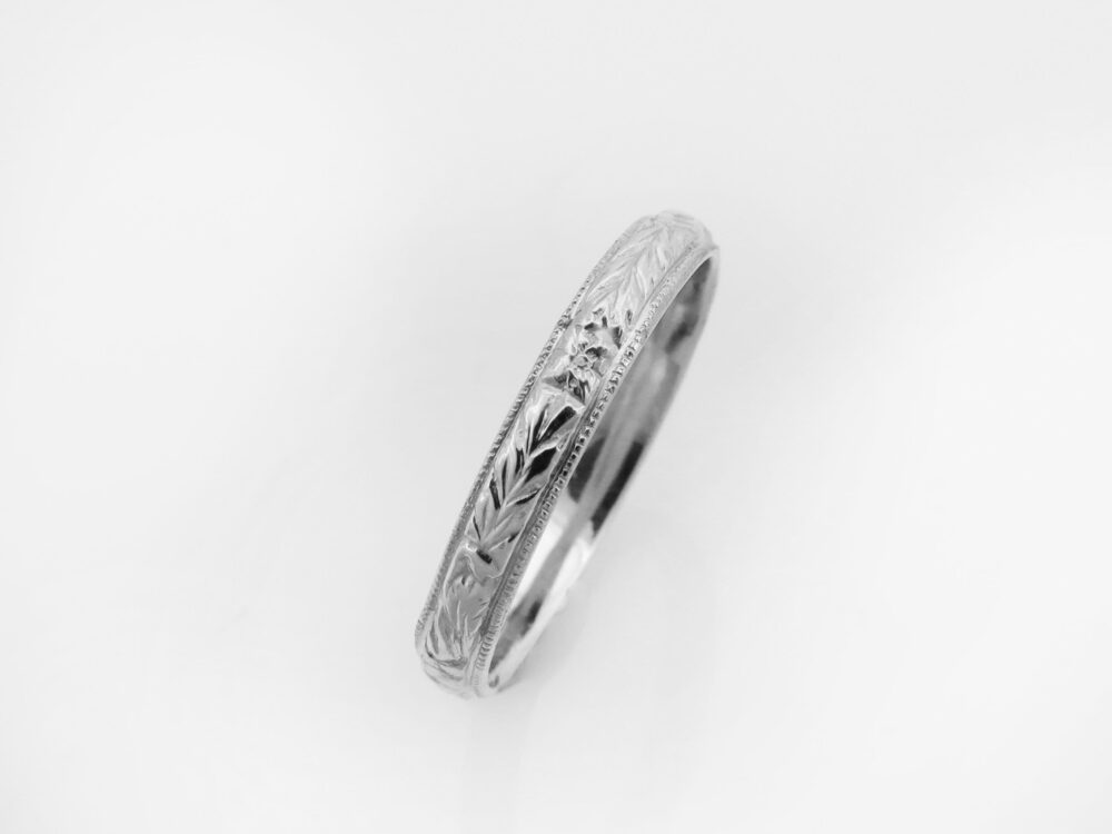 Antique Wedding Ring, Platinum Band, Floral Band Women, Pattern Vintage Thin
