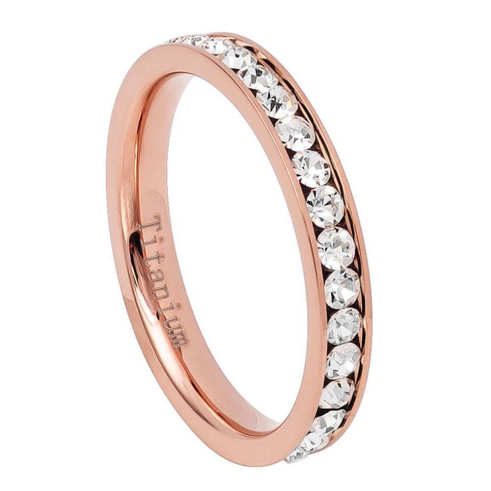 Personalized Rose Gold Titanium Eternity Ring, Cz Wedding Band