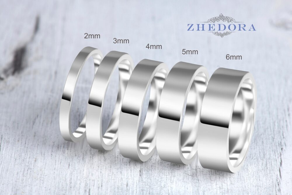 14K White Gold Band, Flat Wedding Band, Polished Men's Women's Wedding Solid Ring, Simple Plain Flat Engagement Ring