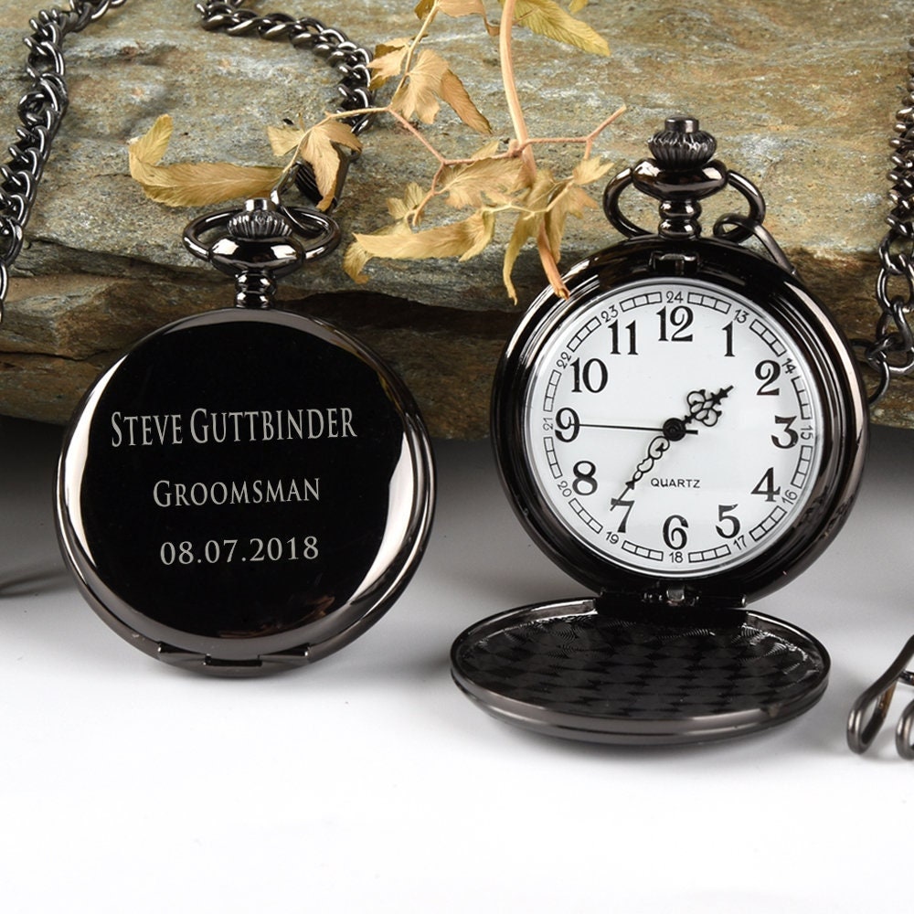 Pocket Watch Engraved Handwriting Custom Wedding Groomsmen Groomswomen, Groom Best Man Gift