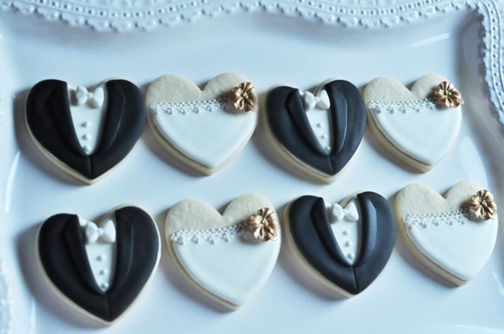 Orchid Bride & Groom Wedding Favor Cookies - 1 Dozen