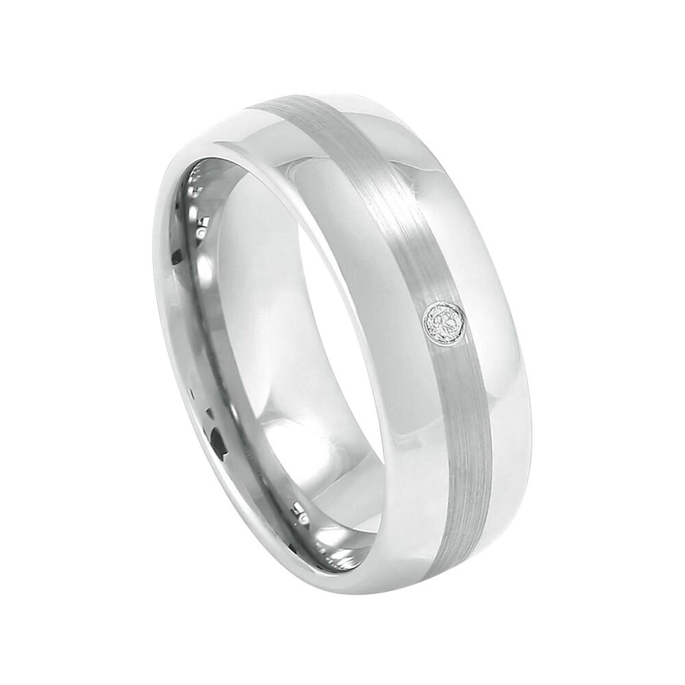 Mens Diamond Wedding Band Cobalt Ring Man 8mm Brushed Engagement Surgical Grade Stepped Edges