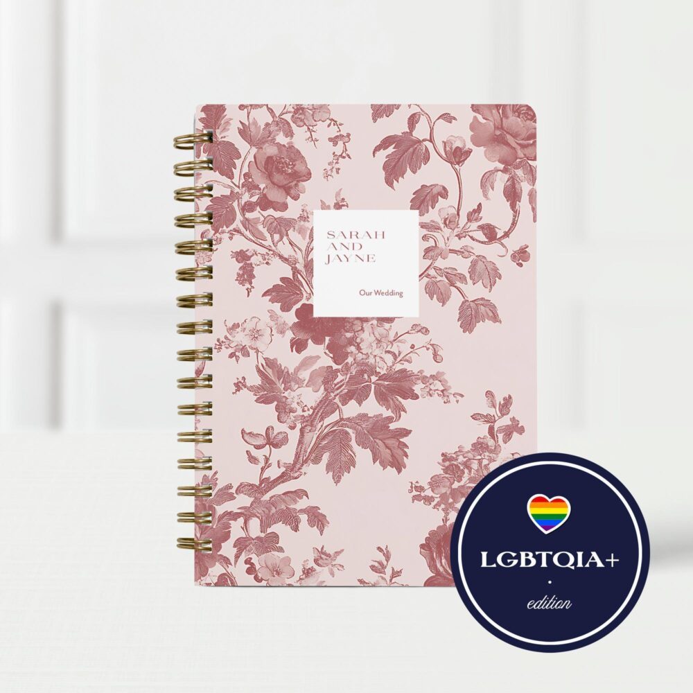 Lgbt Wedding Planner Book, Personalized Engagement Gift For Gay Couple, Custom Gender Neutral Organizer & Checklist, Blush Toile