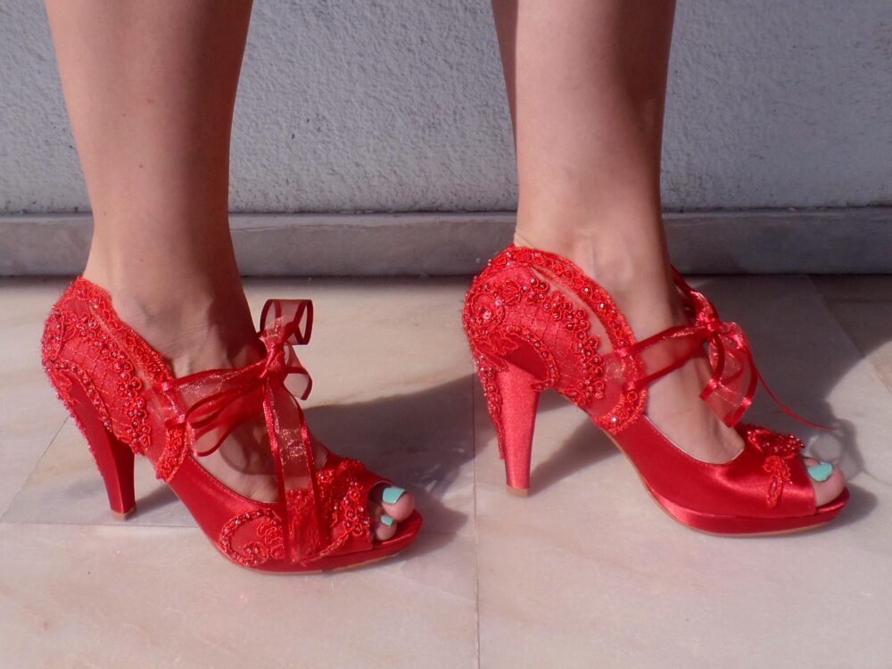 Red Lace Wedding Shoes, Personalized Bridal Shoes