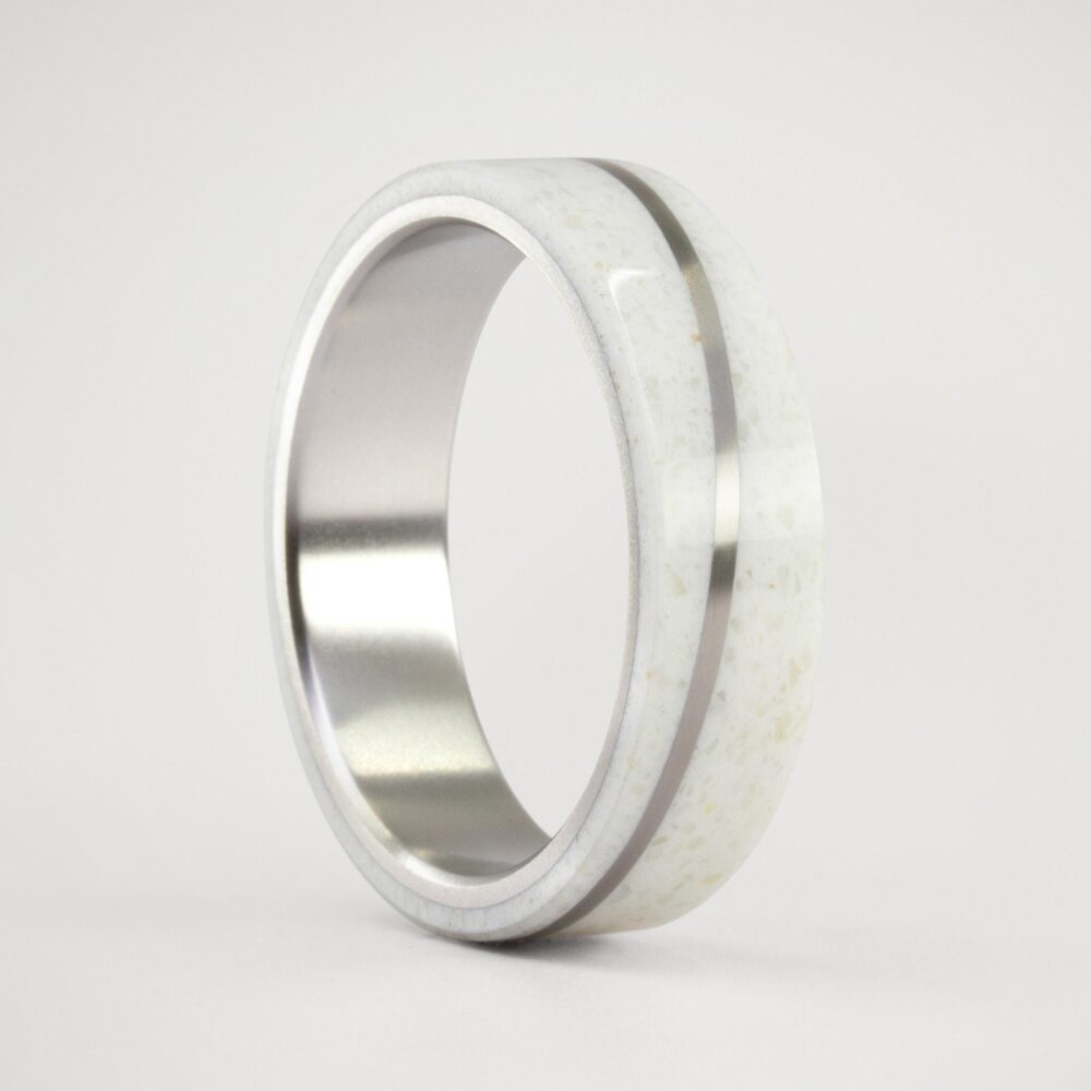 Carrara Marble Wedding Ring Titanium Band With Brushed Detail