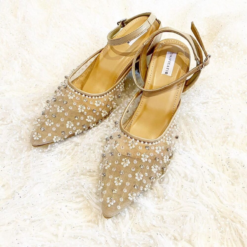 Champagne Clear Cinderella Flat Shoes, Pointed Toe Princess Embroidery Heels, Wedding Ankle Strap Mules, Prom Shoes Formal Fairytale Heels