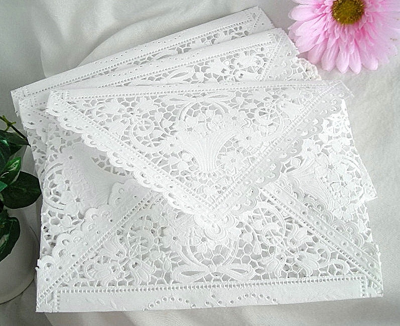 Paper Lace Envelopes Wedding Invitation Custom Envelope White Shabby Chic Large Paper Wedding Envelopes A9