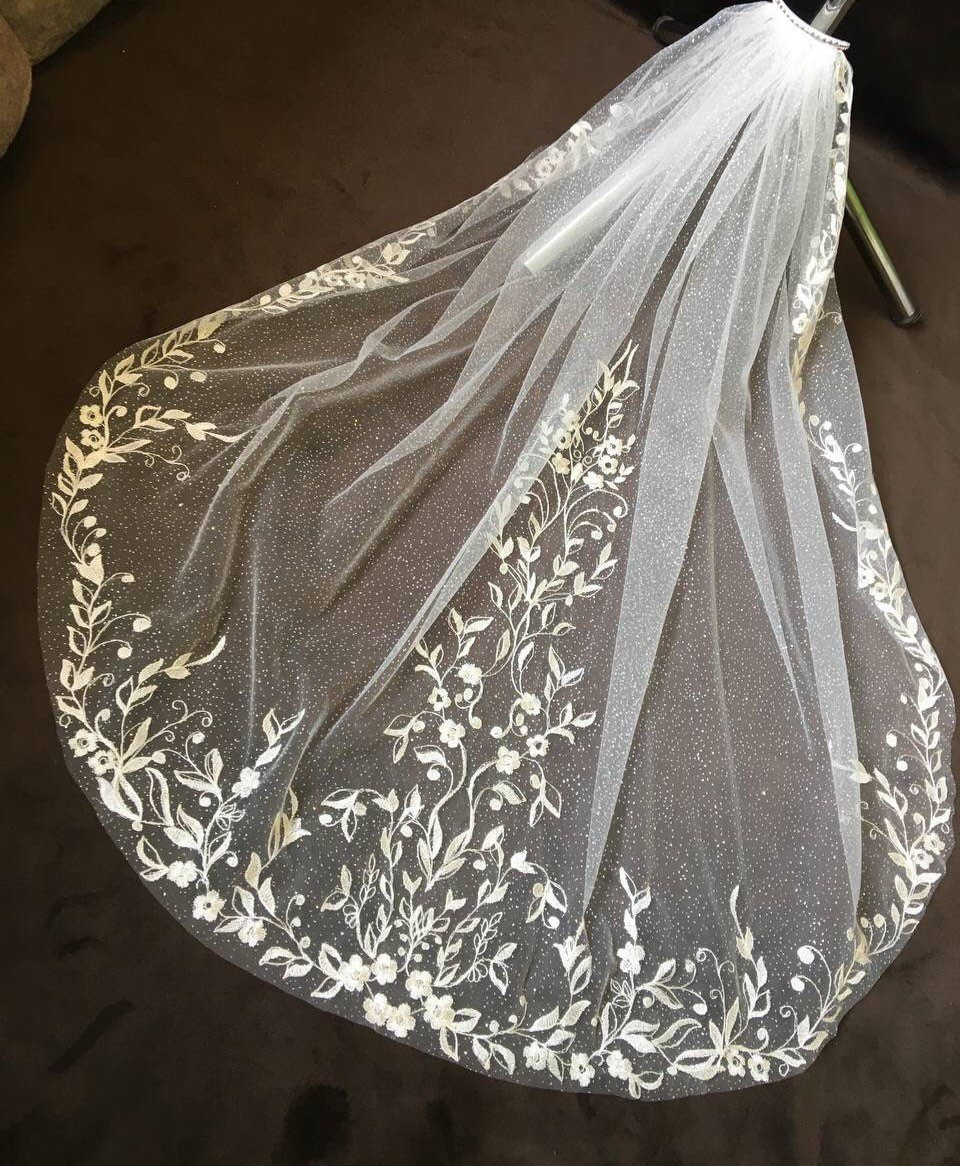 Glitter Wedding Veil Lace Glitter Bridal Sparkle With Cathedral Long Shimmer Fingertip